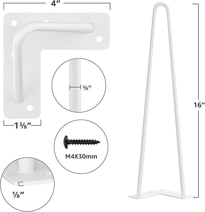 SMARTSTANDARD 16 Inch Heavy Duty Hairpin Furniture Legs, Metal Home DIY Projects