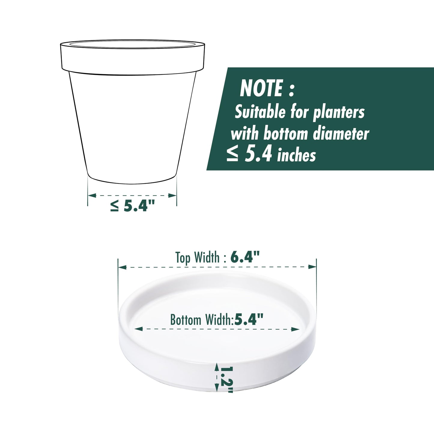 D'vine Dev Modern Round 5.4 Inch Ceramic Plant Pot Saucer, Planter Pot Drainage Tray for Indoor Plants, Matte White, 97-T-A-2