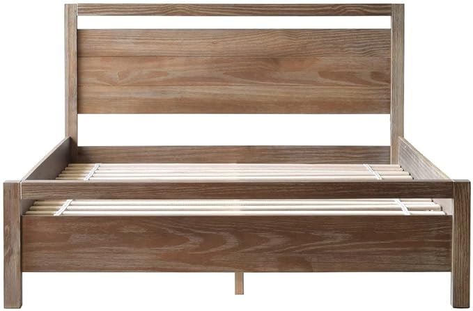 Grain Wood Furniture Loft Queen Size Solid Wood Bed, Brushed White