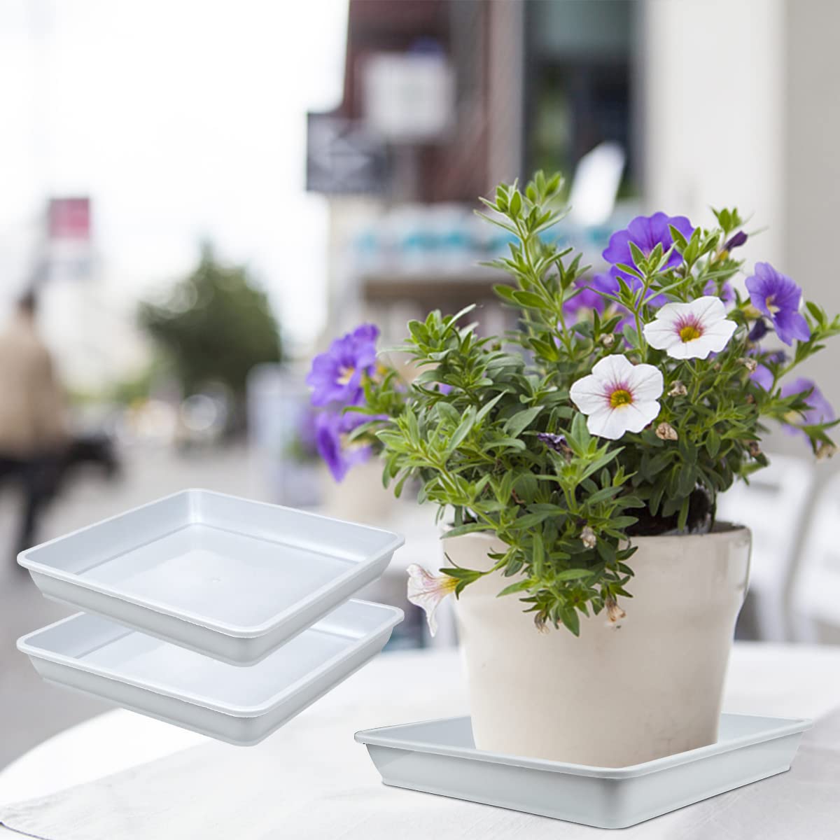 LNQ LUNIQI 10 Pcs 6 Inches Square Plastic Plant Saucer Flower Pot Bottom Seat Flower Pot Tray Thick Plastic Drip Tray for Garden Potted Water Drips and Soil （White）