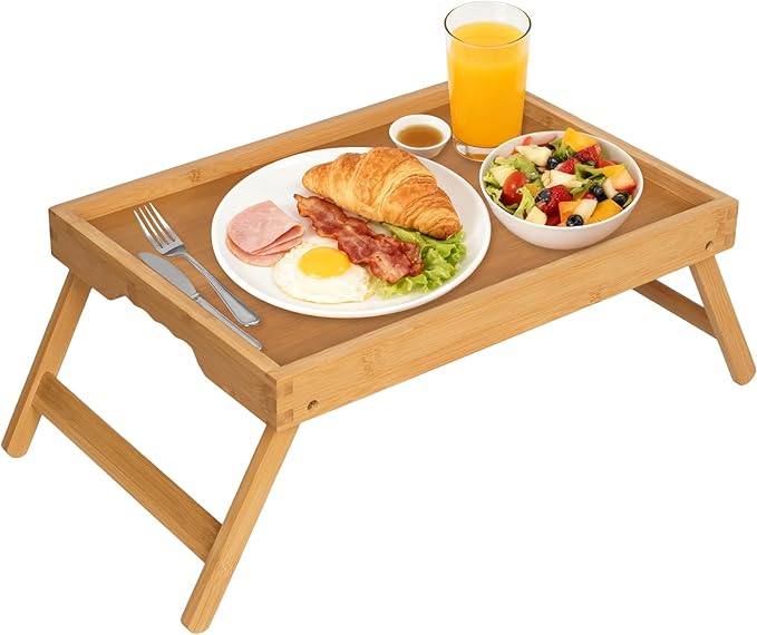 Artmeer Bed Tray Table with Folding Legs, Bamboo Breakfast in Bed