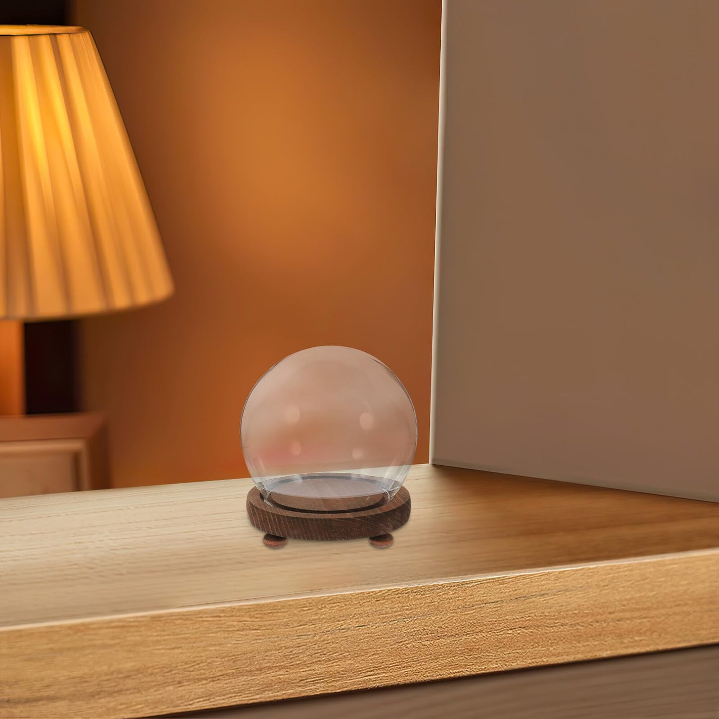 FESTFENDS Glass Cloche Dome Wooden Base Display Case for Preserved Flower and Succulent Craft Decoration