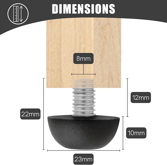 Project Patio 8mm x 1.25 M8 Adjustable Furniture Leg Leveler Replacement