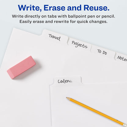 Avery Big Tab Write & Erase Dividers for 3 Ring Binders, 5-Tab Set, 1 Binder Divider Set (23075)