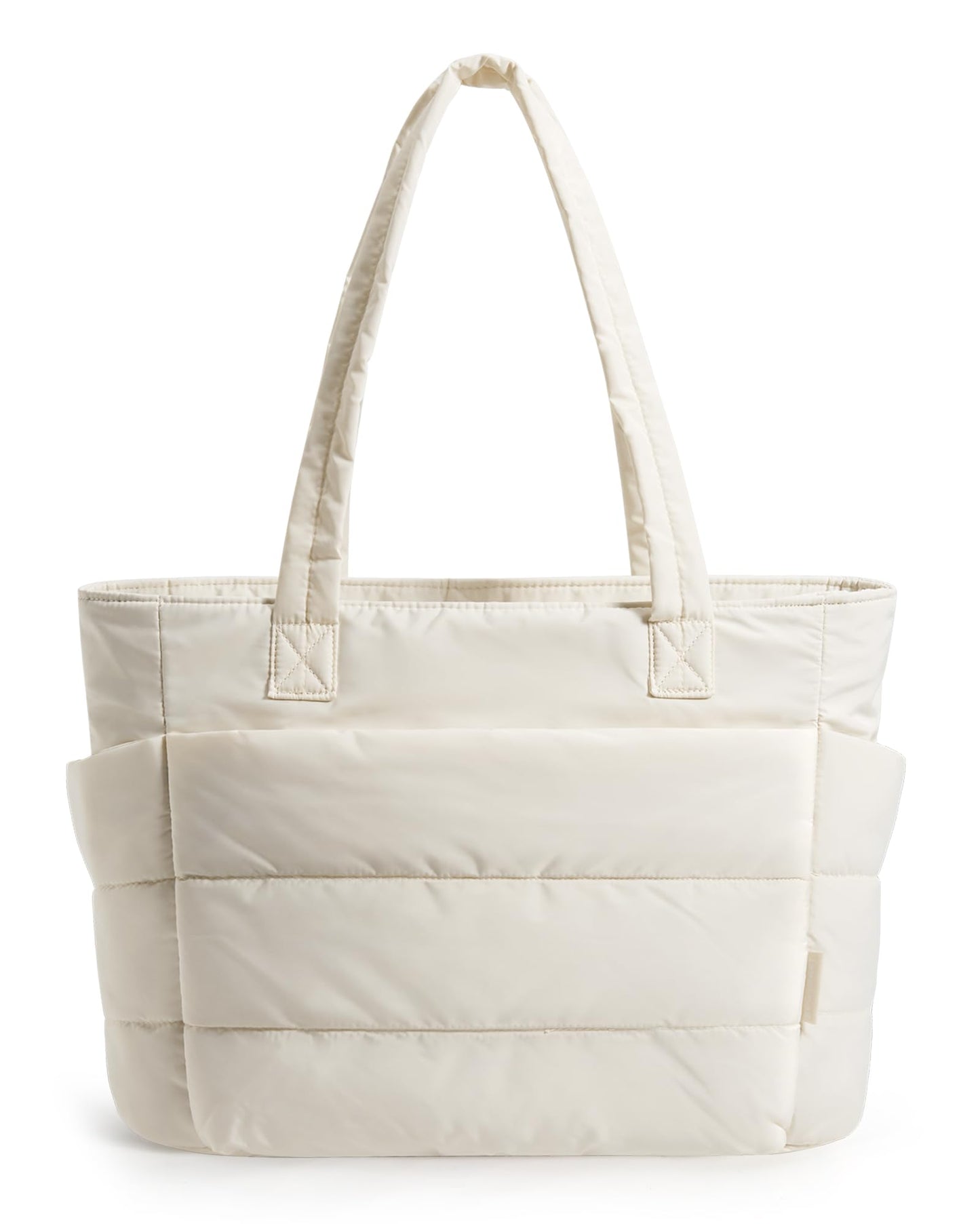 BAGSMART Tote Bag for Women, Lightweight Puffy Tote Bag with Compartments Shoulder Bag Handbag Quilted Shoulder Bag Handbag for Travel, Work, Beach, Gym, Shop(Beige)