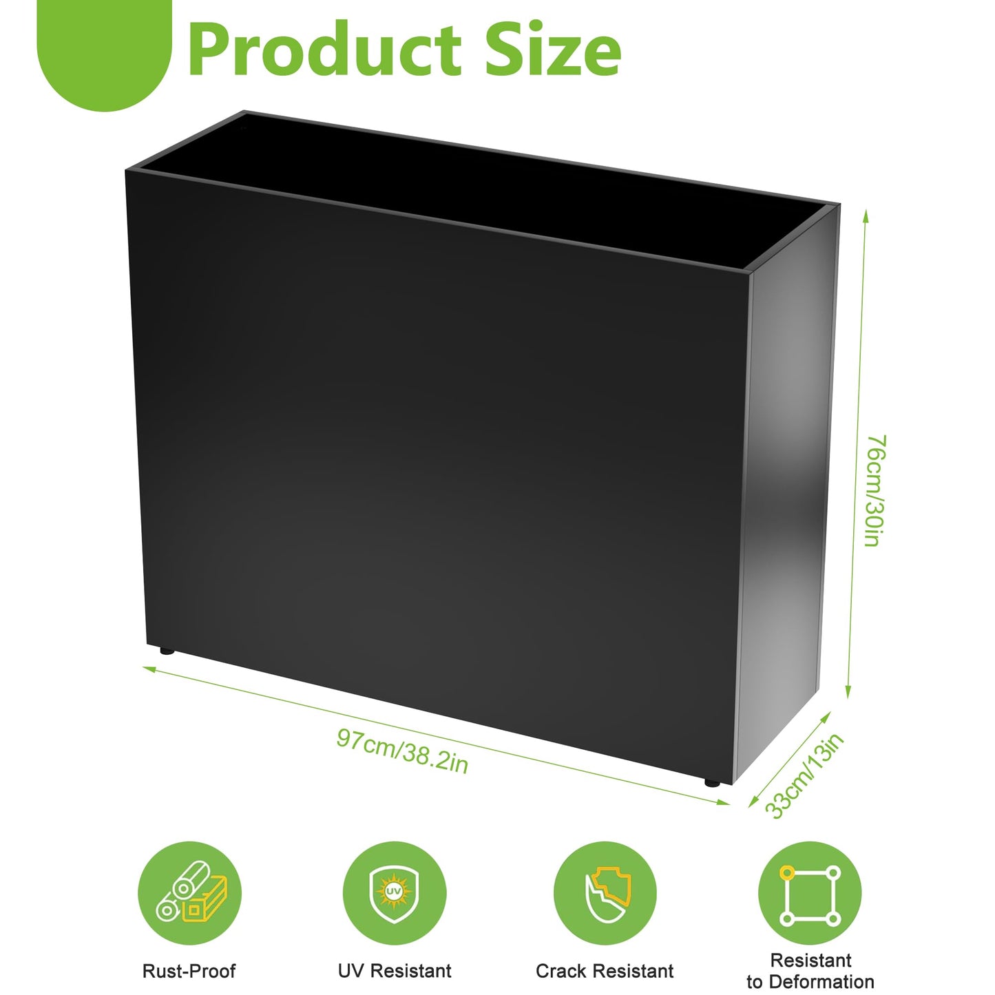 VGMiu Metal Planter Box 38.2''L x 13''W x 30''H Rectangle Planters for Outdoor Plants Large Black Rectangular Planter with Felt Bag & Drainage Holes for Indoor or Outdoor Flower Garden Porch Patio