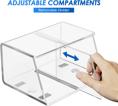 MaxGear Magnetic Dry Erase Marker Holder, Clear Acrylic Pen & Marker Organizer with 2 Compartments for Fridge, Whiteboard, Wall & Locker