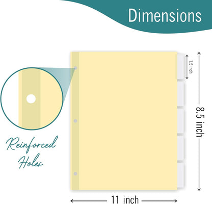 5-Tab Binder Dividers for 3 Ring Binder, Insertable Clear Big Tabs, Letter Size Paper Divider, 8.5 x 11 inch, 3 Sets (15 Dividers Total)