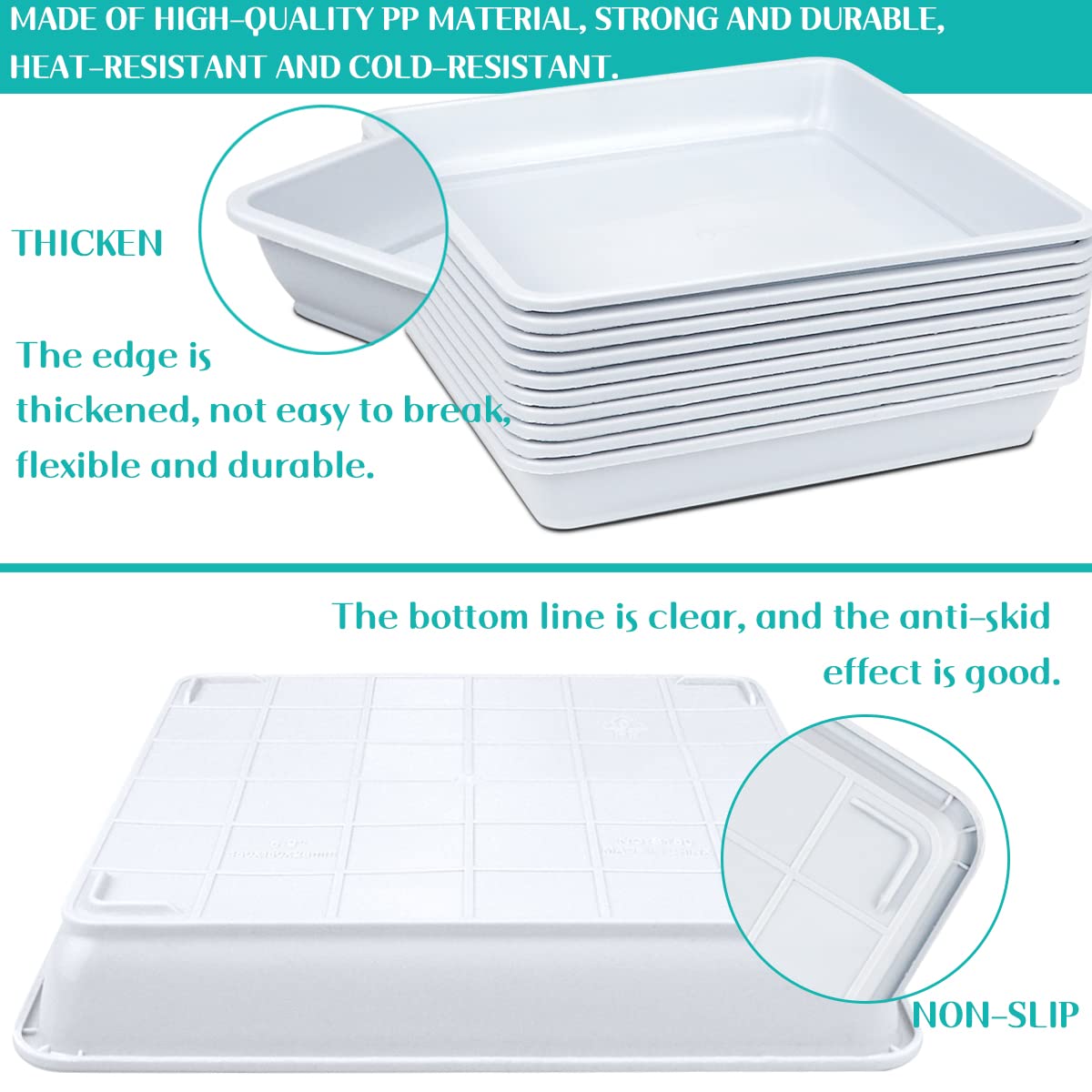 LNQ LUNIQI 10 Pcs 6 Inches Square Plastic Plant Saucer Flower Pot Bottom Seat Flower Pot Tray Thick Plastic Drip Tray for Garden Potted Water Drips and Soil （White）