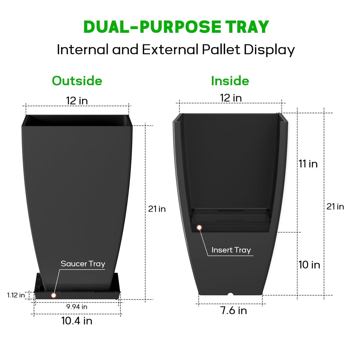 FIASON 21" Tall Outdoor Planters Set of 2,Front Porch Planter Pots with Drainage Design Holes for Patio, Porch, Garden, Indoor,Black