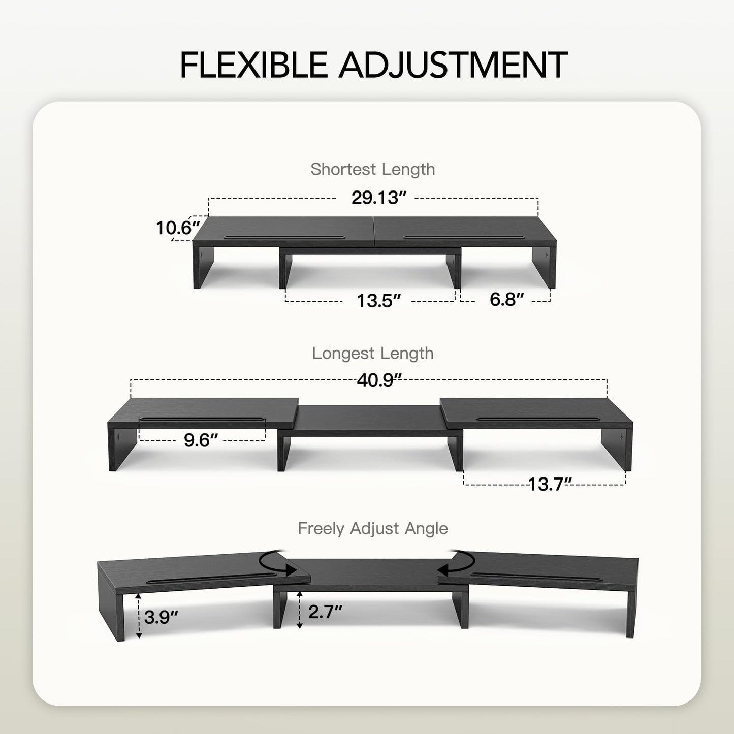 AMERIERGO Dual Monitor Stand Riser for 2 Monitors, Monitor Stand for Desk, Adjustable Computer Monitor Stand with 2 Slot, Multifunctional Desktop Organizer Stand for Laptop, PC, Computer, Printer