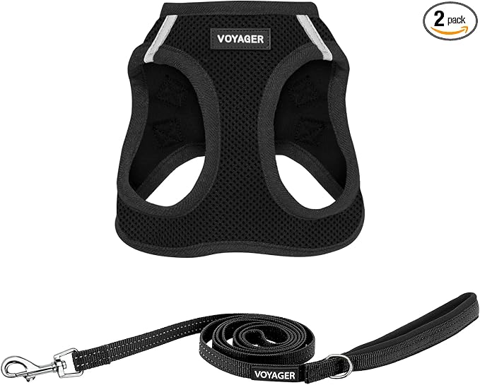 Best Pet Supplies Voyager Step-in Air All Weather Mesh Harness and Reflective Dog 5ft Leash Combo with Neoprene Handle, for Small, Medium and Large Breed Puppies - Black, X-Large