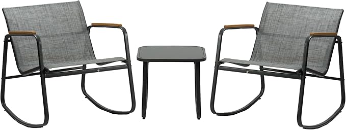 Kozyard 3-Piece Rocking Chair Set, Outdoor Rocking Textilene Bistro Set