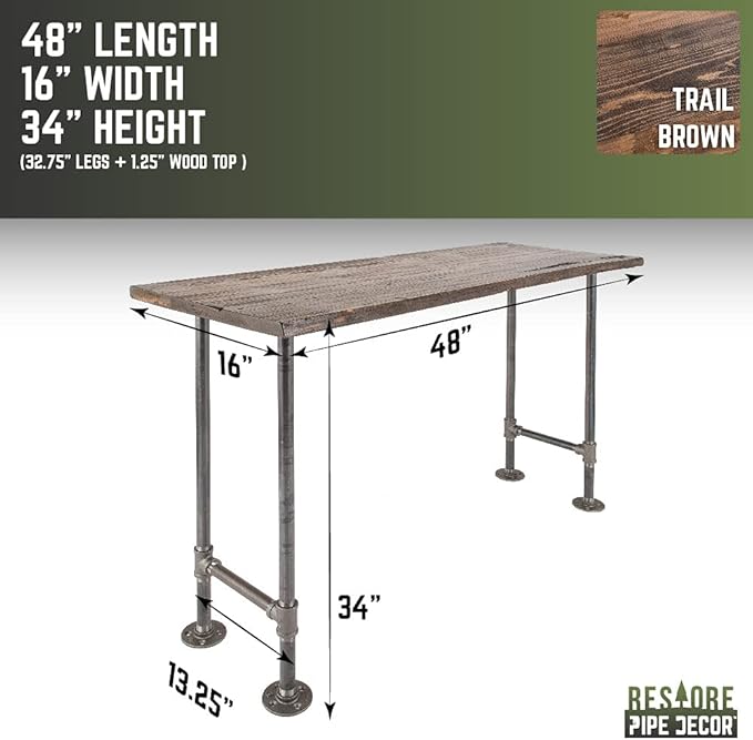 Restore by Pipe DÉCOR Live Edge Wood Console Table 48 in. x 16 in. x 34 in.