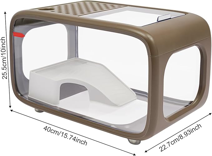 Desktop Fish Tank, 3.2Gal Small Betta Fish & Turtle Tanks, Aquarium Bowl with Detachable Basking Platform, Multi-Functional Areas Aquascape Tanks for Fish Terrapin Frog Shrimp Crab (Brown)