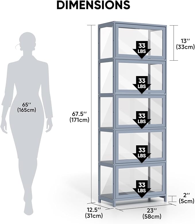 5-Tier Clear Display Cabinet