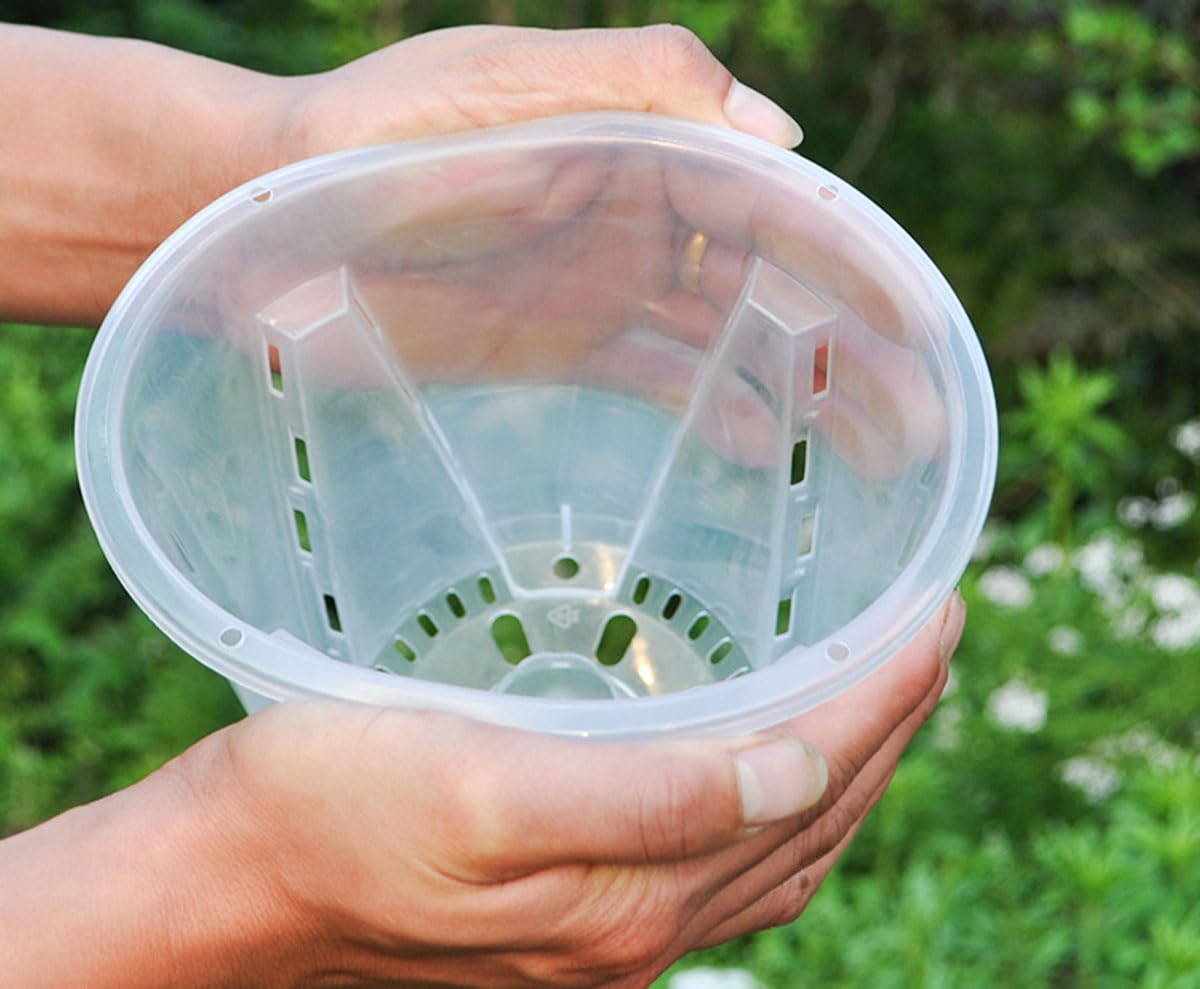 5 Pack Transparent Plastic Garden Pots Clear Orchid Pots with Holes and Saucers for Repotting Breathable Slotted Plastic Orchid Planters with Drainage for Indoor Outdoor Plants and Flowers (4 inch)
