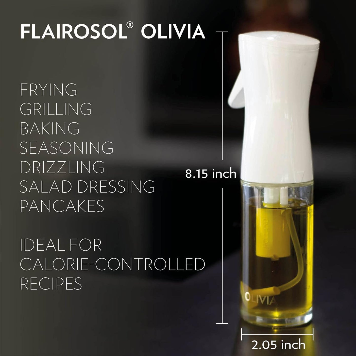 OLIVIA SIGNATURE Advanced Kitchen Oil Sprayer with Flairosol Technology, Fine Mist & Portion Control, Refillable Glass Olive Oil Cooking Spray Bottle for Air Fryer, Salad, BBQ, 130ml (Golden Leaves)