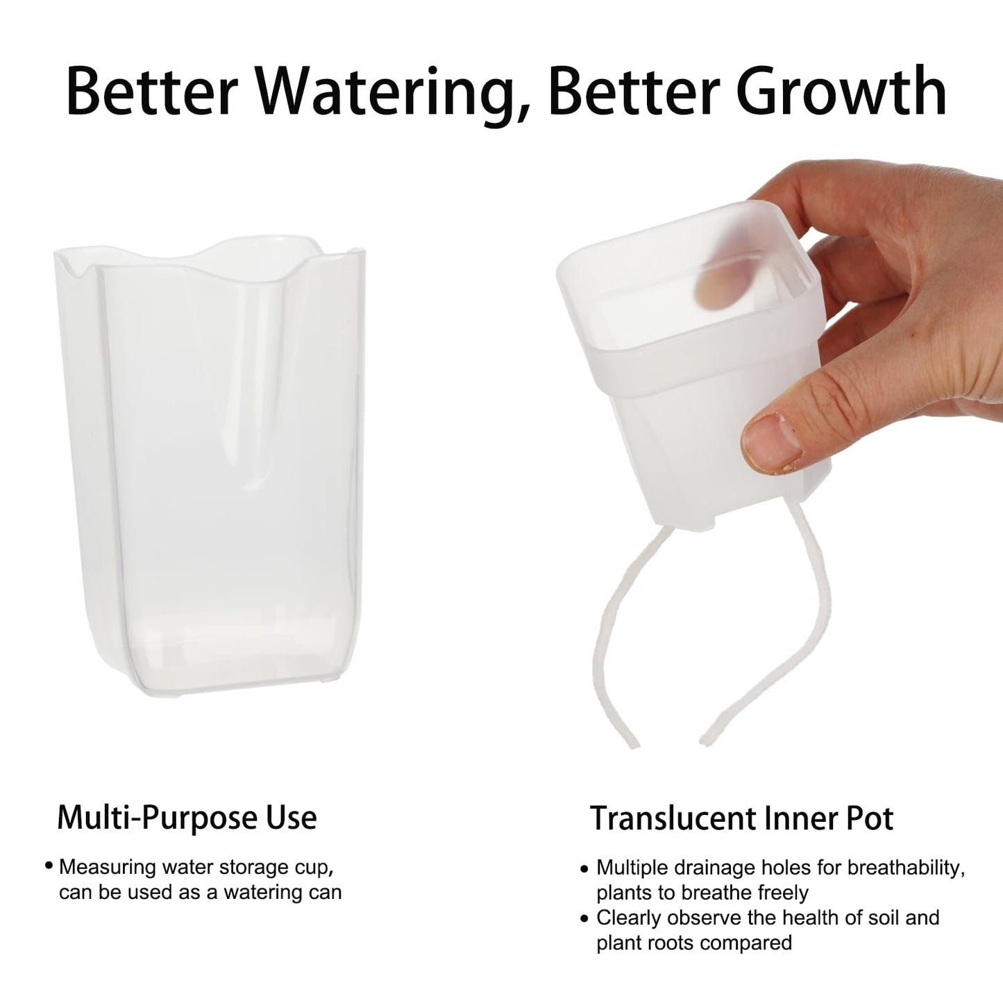 Niiiice 16 Pack 2.5" Mini Clear Self Watering Plant Pots, Plastic Planters with Bottom Water Tray & Watering Rope, Nursery Planting Pot for Indoor Out Door Plants