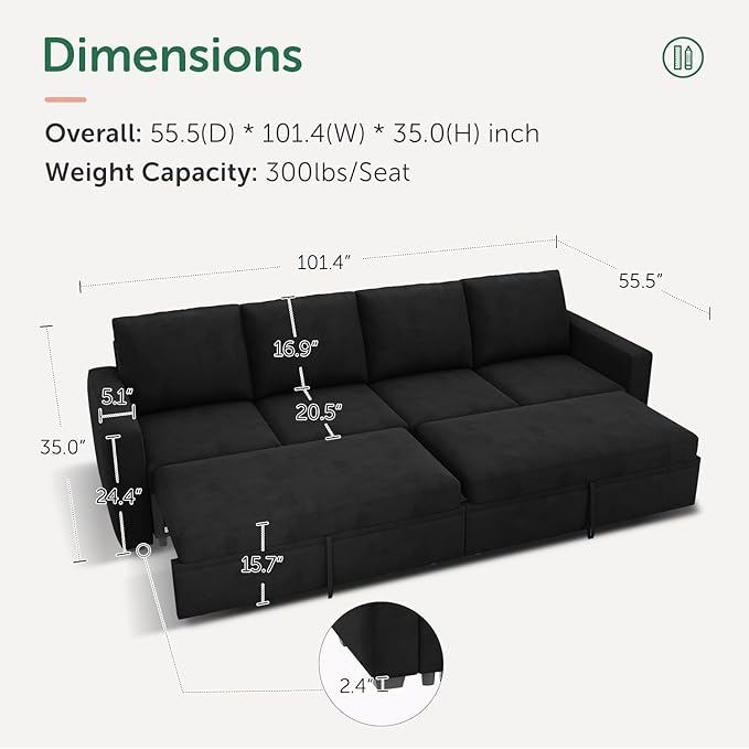 HONBAY Modular Sectional Sleeper Sofa Bed,