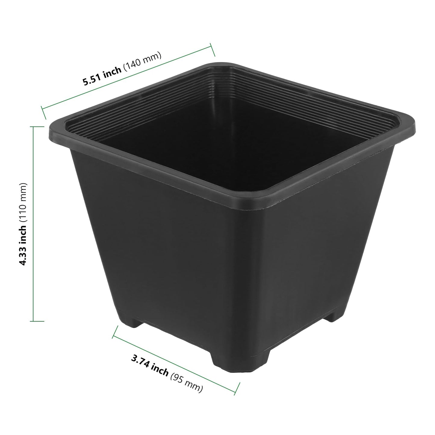 HAKZEON 50 PCS 5.5 Inch Square Nursery Pots, Black Plastic Plant Pot with Drainage Holes, Small Seed Starting Pots for Flower Planter Seedlings, Succulents