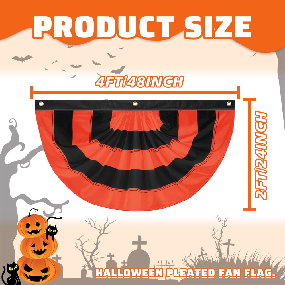 LinaGarten Halloween Bunting Flag 2 x 4 ft Fully Sewn Orange & Black 5 Stripe with 3 Grommets Pleated Half Fan Flag Bunting Banner Trick or Treat Halloween Decor Outside Porch Garden Outdoor Yard Indoor Home