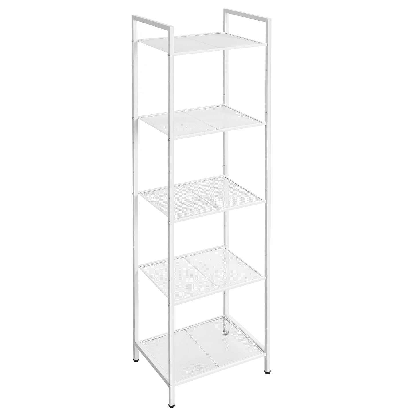 SONGMICS 5-Tier Storage Rack, Bathroom Shelf, Extendable Plant Stand with Adjustable Shelf, for Bathroom, Living Room, Balcony, Kitchen, White UBSC035W01