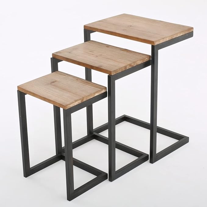 Savannah Fir Wood and Iron Nesting Side Tables