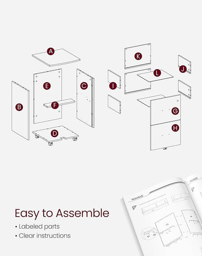 VASAGLE 2-Drawer File Cabinet, Locking Filing Cabinet for Home Office, Small Rolling Printer Stand, A4, Letter-Size Hanging Files, Assembly Required, White ULCD027T46V2