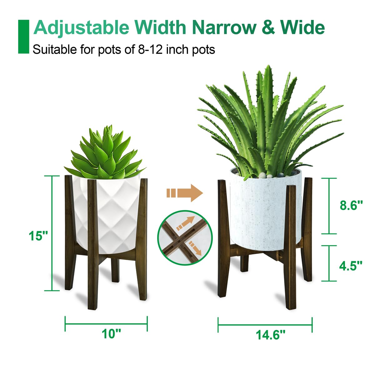 Rnined Plant Stand Indoor, Bamboo Plant Shelf, Adjustable Corner Plants Flower Holders Single Floor Plant Stand, Fits 8 to 12 Inches Pots,(Pot & Plant Not Included)(walnut)