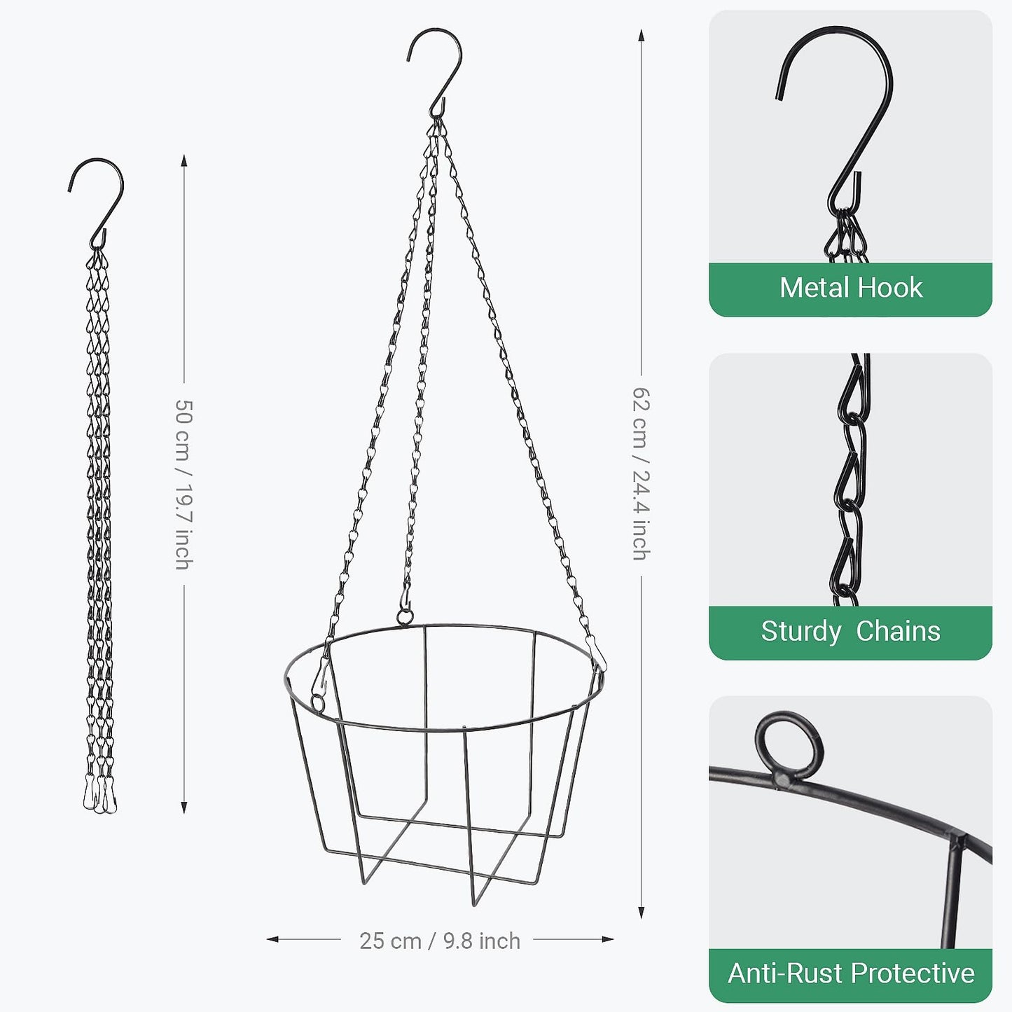 ZYUXUAN Metal & Macrame Plant Hanger Indoor/Outdoor Use – Heavy Duty Hanging Planter Holder with Basket for Ceiling, Window, Patio – Decorative Hanging Pot Tray for Plants(12 Inch, 2-Pack)