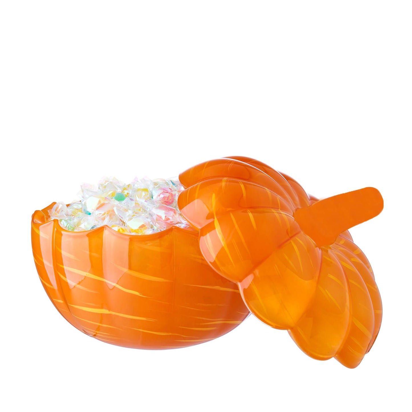 Crystal Pumpkin Jar with Cover, Glass Decorative Wedding Candy Bowl Snack Candy Dish Storage with Lid Organizer Canisters Home Decor Fall Thanksgiving Halloween Party Centerpieces (L, Orange)
