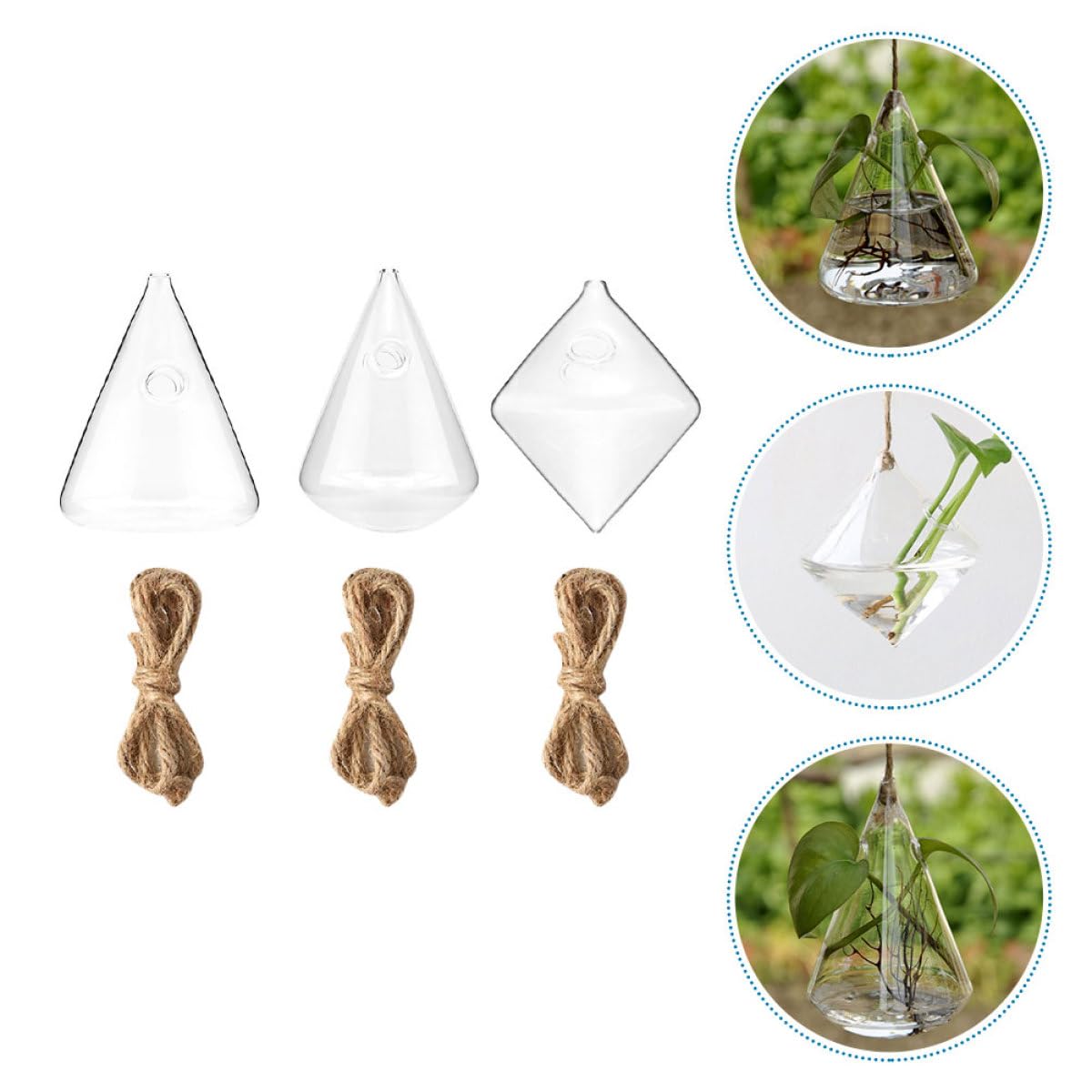 Unomor Geometric Glass Wall Hanging Vase Set of 3, Hydroponic Planter Bottles for Indoor Home Décor, Terrarium Glass Plant Containers for Living Room and Office