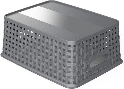 WYT Weave Storage Organizer Baskets, Grey 6-Pack Plastic Woven Baskets, 10.1" x 7.55" x 4.1"