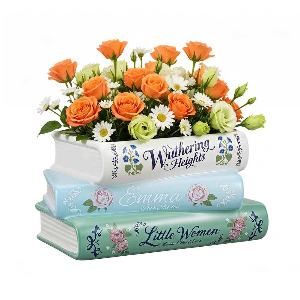 GLASSWINDS Book Planter, Unique Ceramic Book Vase for Flowers, Book-Shaped Decorative Planters, Cute Bookshelf Decor, Ceramic Planter Pot with Drainage Hole, Gifts for Books Lovers, Books Storage Box