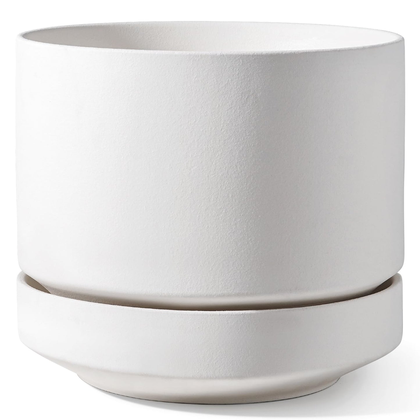 LE TAUCI 12 Inch Pots for Plants with Saucer | Ceramic Outdoor & Indoor Planter Pot for Plants | Drainage Hole, Mesh Pad | Unglazed Porous | Modern for Home, Office and Patio – Chalk White