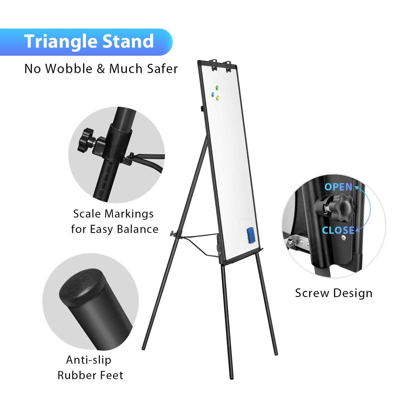 Easel Whiteboard - Magnetic Portable Dry Erase Easel Board 36 x 24 Tripod Whiteboard Height Adjustable Flipchart Easel Stand White Board for Office or Teaching at Home & Classroom (Black)
