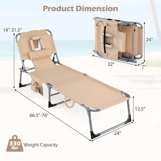 Goplus Tanning Chair, Folding Adjustable Patio Lounge Chair