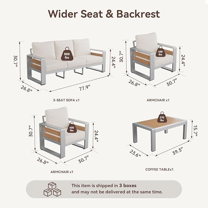 Aoxun Aluminum Patio Furniture Set, 5 Seats Luxury Metal Patio Conversation Sets