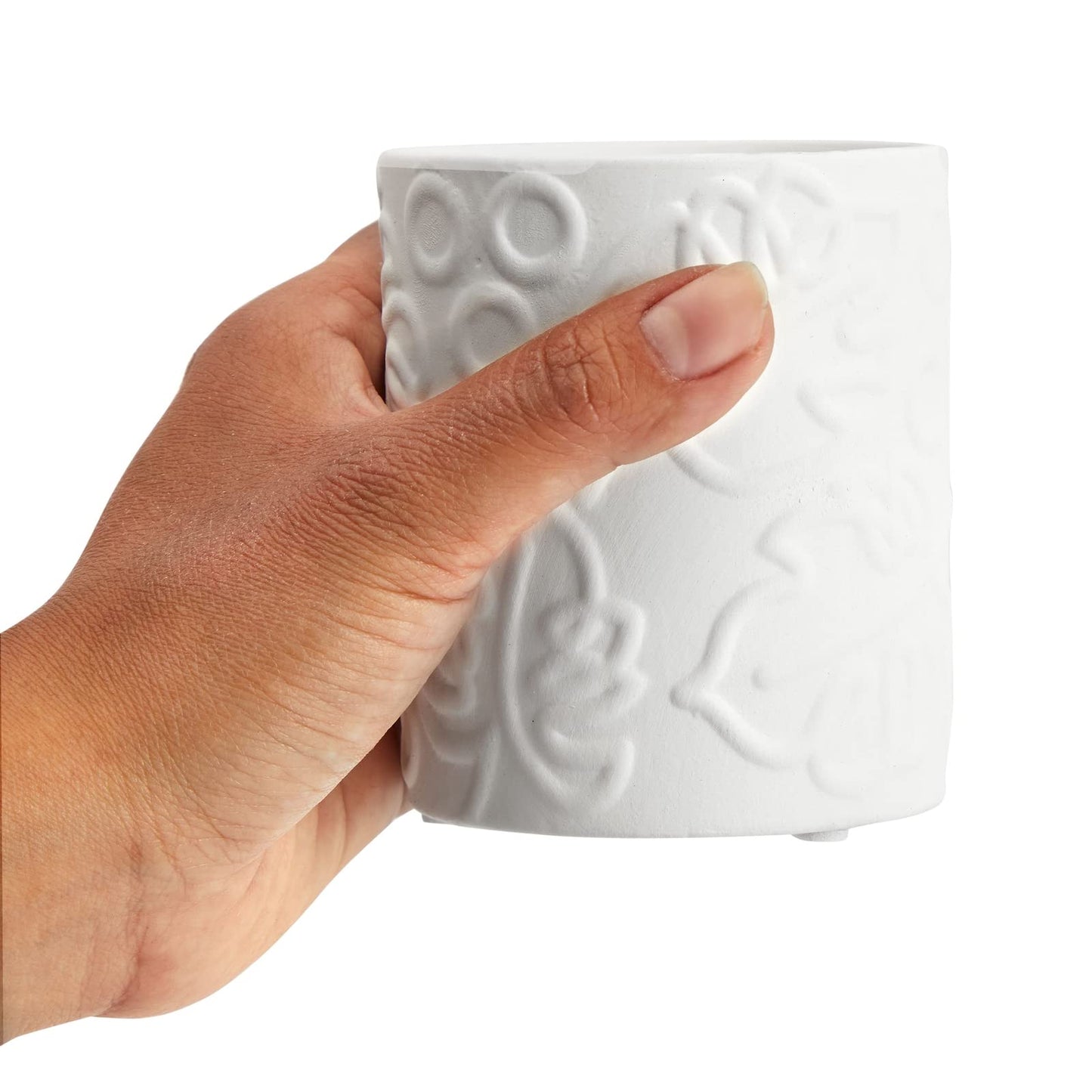 Bright Creations - Themed Designs, Unpainted Flower Pots with Drainage Holes, Rubber Plugs, and Small Sticker Pads (3x3x4 inches, White) - Set of 4