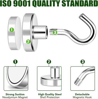 MIKEDE 20 Pack Magnetic Hooks, 110lbs Strong Magnets Hooks Heavy Duty, Extra Cruise Hook for Hanging, Industrial Metal Refrigerator Cabins, Fridge, Kitchen, Grill