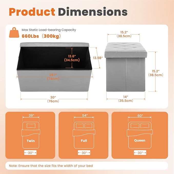 Sweetcrispy 30 Inches Folding Ottoman
