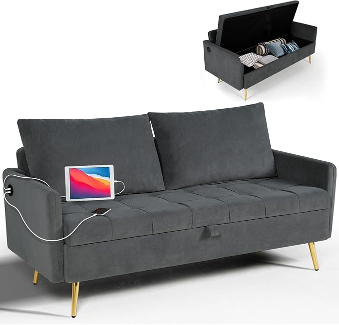 LINLUX Grey Fabric 60" W Couch