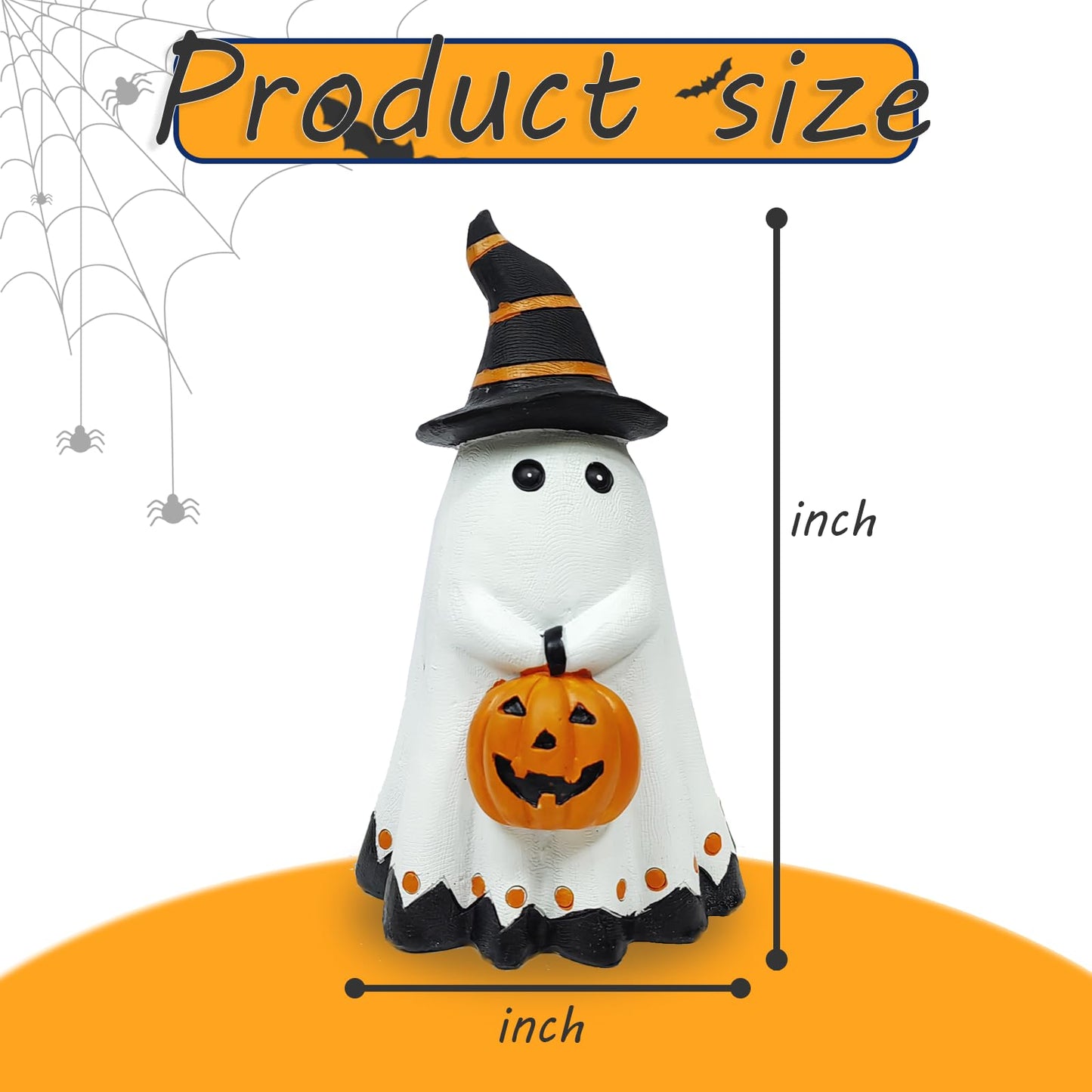 Pcmursal Halloween Decorations Ghost Statues, Ceramic Ghost Decor, Ghost Figurine, Halloween Ghosts Wearing Hats and Holding Pumpkin Statue