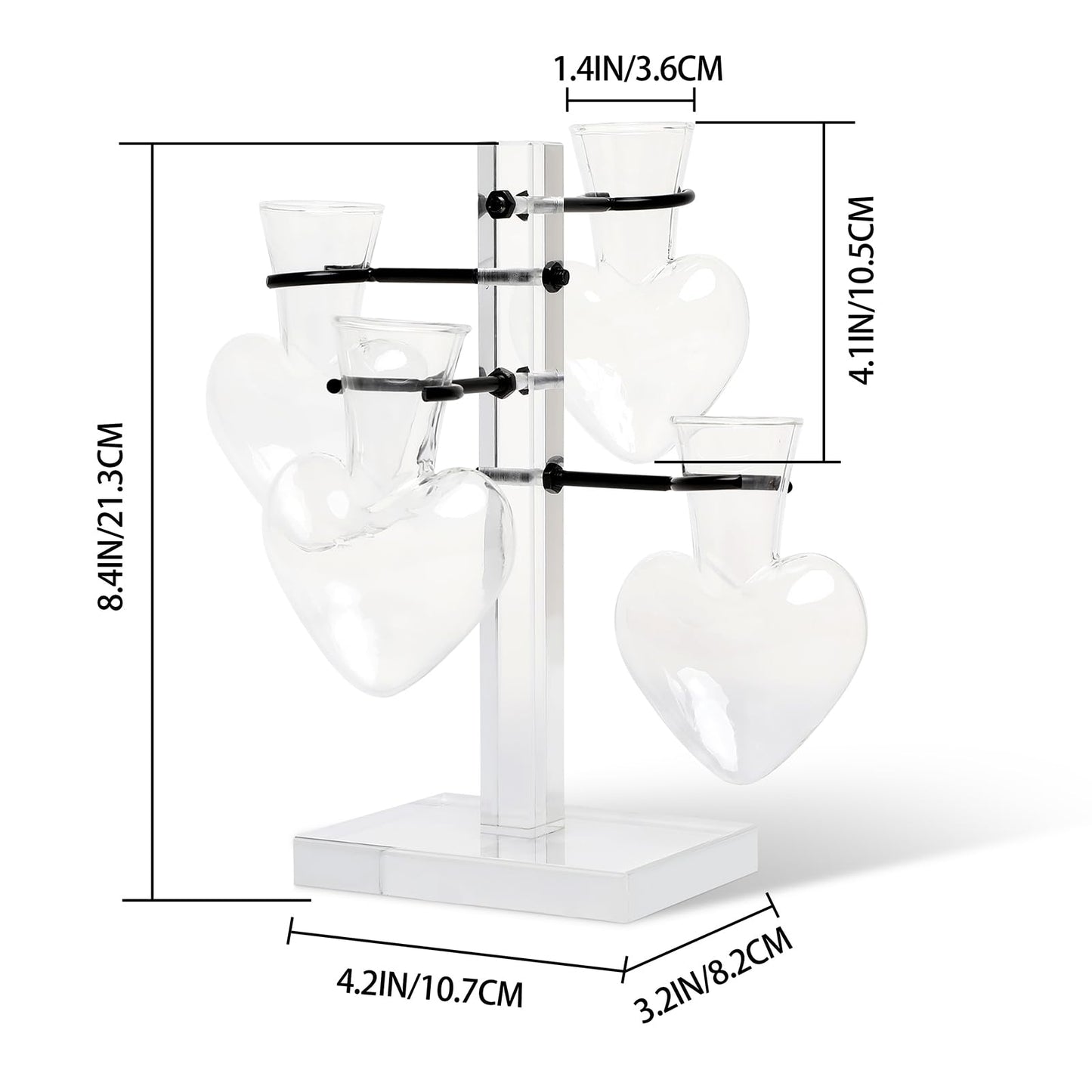 YYHglass Clear Plants Propagation Stations Terrarium Kit Birthday Gift for Women for Indoor Home Office Decor Acrylic Plant Accessories - 4 Love Hear Vase