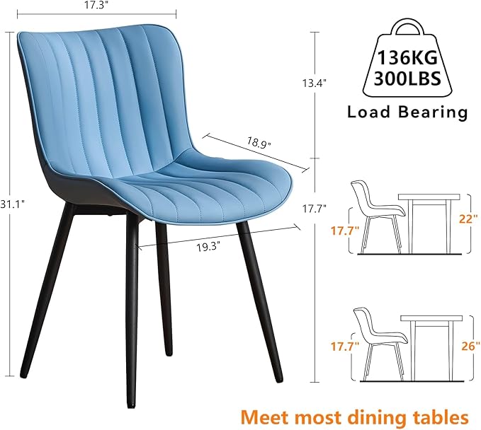 YOUNUOKE Mid-Century Modern Dining Chairs Set of 2, Armless Accent Chair