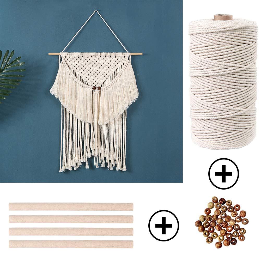 ZXCDINO 152pcs Macrame Kit for Beginners: Natural Cotton Macrame Cord, Wooden & Metal Rings, Beads, Sticks & Hoops - Perfect for Macrame Plant Hangers & Home Decor