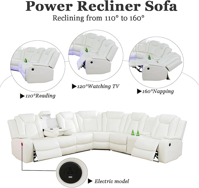 A Ainehome Power Furniture Reclining Sectional Sofa Set, Living Room Power