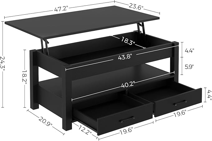 Rolanstar Coffee Table, 47.2" Lift Top Coffee Table