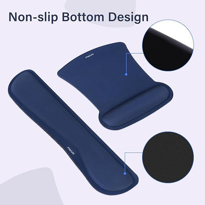 MOSISO Keyboard Mouse Pad Set, Large Gaming Mousepad&Keyboard Wrist Rest&Mouse Wrist Rest&Coaster, Ergonomic Non-Slip Mousepad&Easy Typing Cushion with Memory Foam for Home Office, Navy Blue